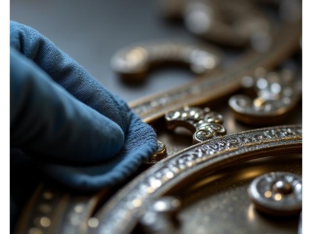 깨끗하게 유지보수된 금속 예술품과 섬세한 손길